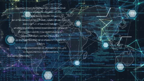 Global Data Network and Connections over World Map
