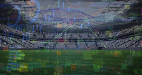 Digital Financial Data Overlay on Sports Stadium Atmosphere