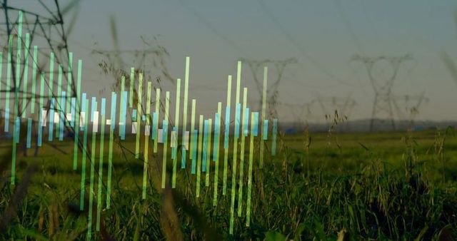 Digital equalizer overlay in green field with transmission towers