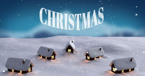 Christmas Winter Scene with Snow Covered Village