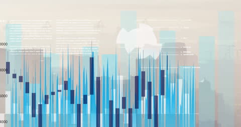 Animated Financial Data over Modern Cityscape