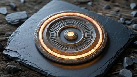 Weathered steampunk mechanism on slate with industrial design
