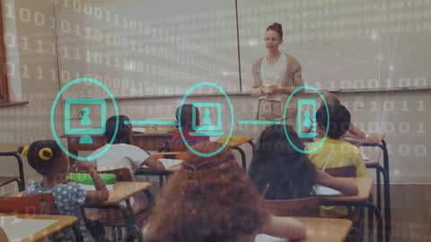 Digital Classroom with Teacher and Students