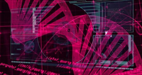 Pink dna helix in virtual biotech interface