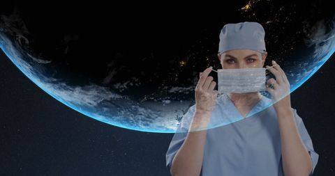 Surgeon with Face Mask and Planet Earth Background