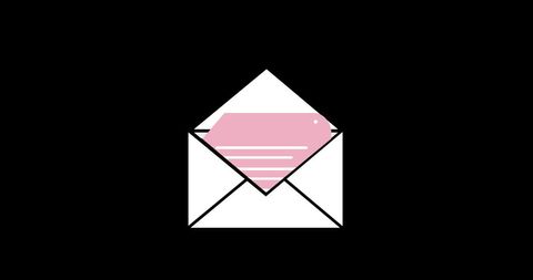 Opening white envelope with pink note on black background