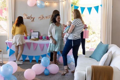 Diverse Female Friends Celebrating Baby Shower