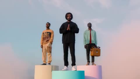 Three Individuals Creating Unity in Minimal Pastel Scene