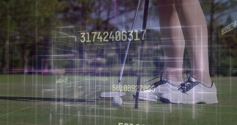 Golfer Aligning Putter with Digital Technology Overlay
