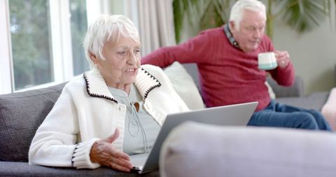Senior Couple Using Laptop for Video Call at Home - Download Free Stock Images Pikwizard.com