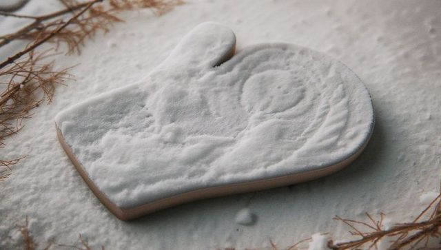 Mitten-shaped sugar cookie dusting snowy surface