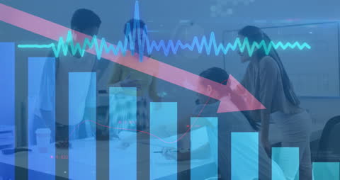 Diverse Team Analyzing Declining Market Metric Overlay