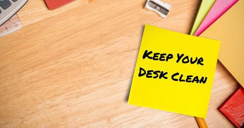 Keep Your Desk Clean Memo on Wooden Desk Workspace - Download Free Stock Images Pikwizard.com