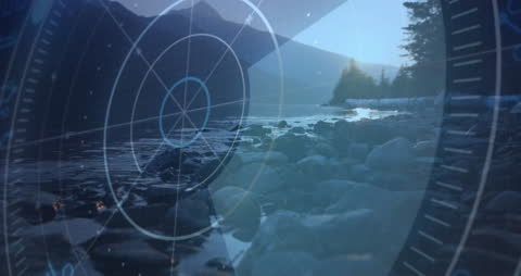 Radar Screen Overlay on Rocky Creek in Mountains