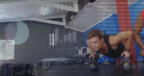 Determined Man Performing Push-Ups in Modern Gym Environment