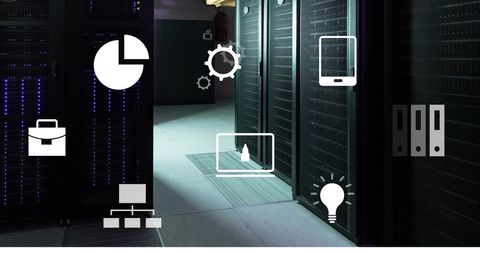 Digital Business Icons Overlay Visible in Server Room Environment - Download Free Stock Images Pikwizard.com