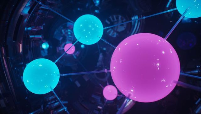 Futuristic floating spheres with neon glows in laboratory
