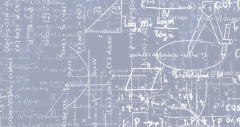 Mathematical Formulas and Diagrams on Blue Background Concept