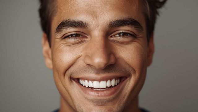 Confident Smiling Man with Tousled Hair in Minimalist Portrait