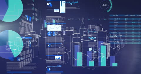 Futuristic Digital Interface with City and Data Visualization