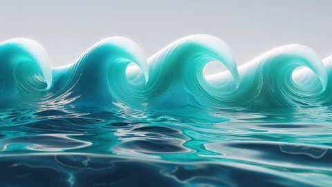 Cascade of Stylized Turquoise Waves in Tranquil Ocean
