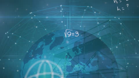 Mathematical Equations Overlay Global Connections Network