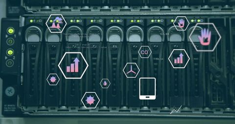 Digital Data Processing Over Servers with Global Icons - Download Free Stock Images Pikwizard.com