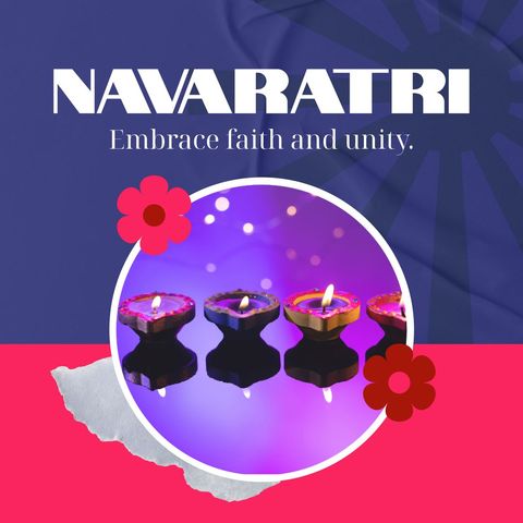 Colorful Navaratri Celebration with Diyas and Festive Message