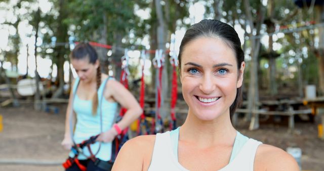 Women Preparing for Outdoor Adventure with Safety Harness - Download Free Stock Images Pikwizard.com