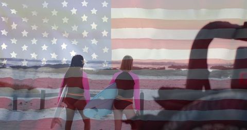 Two Surfers Embracing Summer Freedom under USA Flag - Download Free Stock Images Pikwizard.com