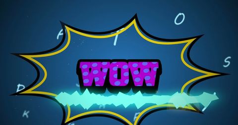 Vibrant Pop Art Style Wow Text on Blue Background