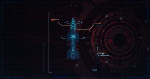 High-tech interface scanning spaceship model with data analysis