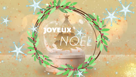 Festive French Christmas Banner with Snow Globe and Wreath