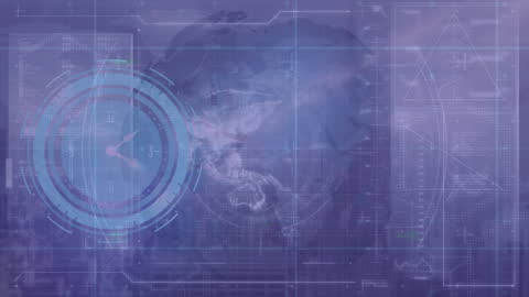Futuristic Global Technology Interface with Clock Overlay
