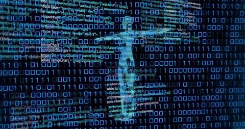 Digital Human Figure with Binary Code and Data Overlay - Download Free Stock Images Pikwizard.com