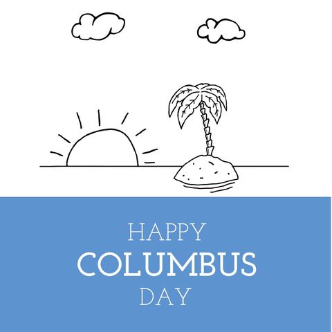 Minimalist Happy Columbus Day with Tropical Island Illustration - Download Free Stock Templates Pikwizard.com