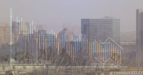 Financial Growth Data Overlay on Modern Cityscape