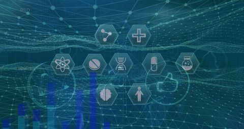 Digital Network with Icons Representing Various Technological Fields - Download Free Stock Images Pikwizard.com