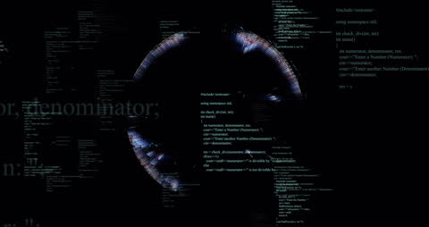 Animated Globe with Digital Data Streams and Code Background