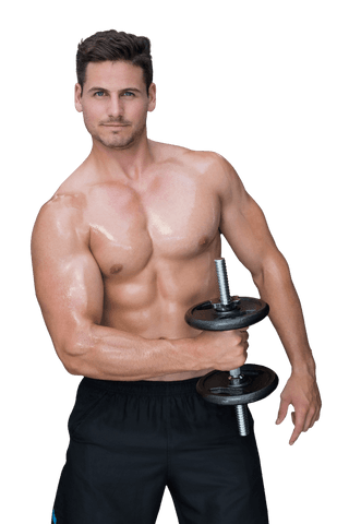 Transparent png fitness enthusiast holding dumbbell smiling