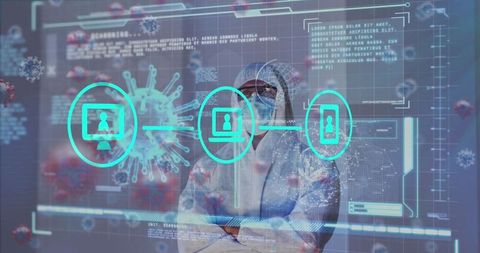 Covid-19 data visualization with medic in ppe suit