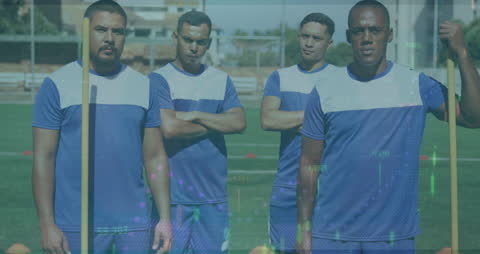 Rugby Players with Data Visualization Technology Overlay