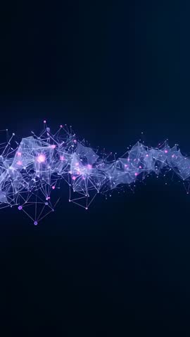 Pulsing Network Mesh Wave Morphing and Traveling in Dark Void Vertical Tech Visualization