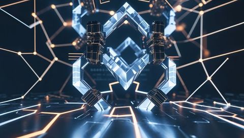 Futuristic metallic polyhedron with glowing digital grid