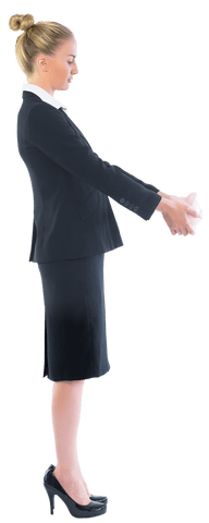 Businesswoman Holding Transparent Pink Piggy Bank on White Background