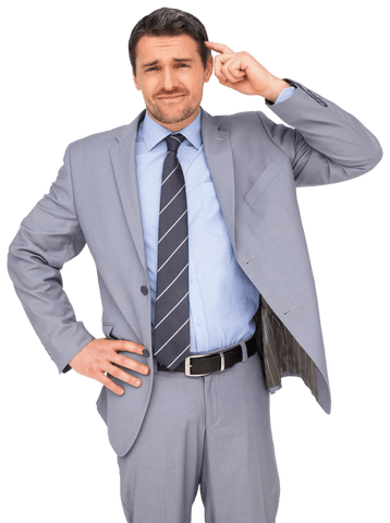 Transparent Embarrassed Caucasian Businessman Gesturing in Suit