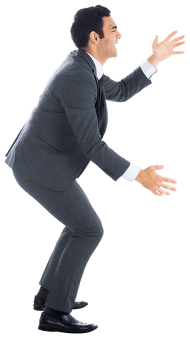 Happy businessman reaching on transparent background
