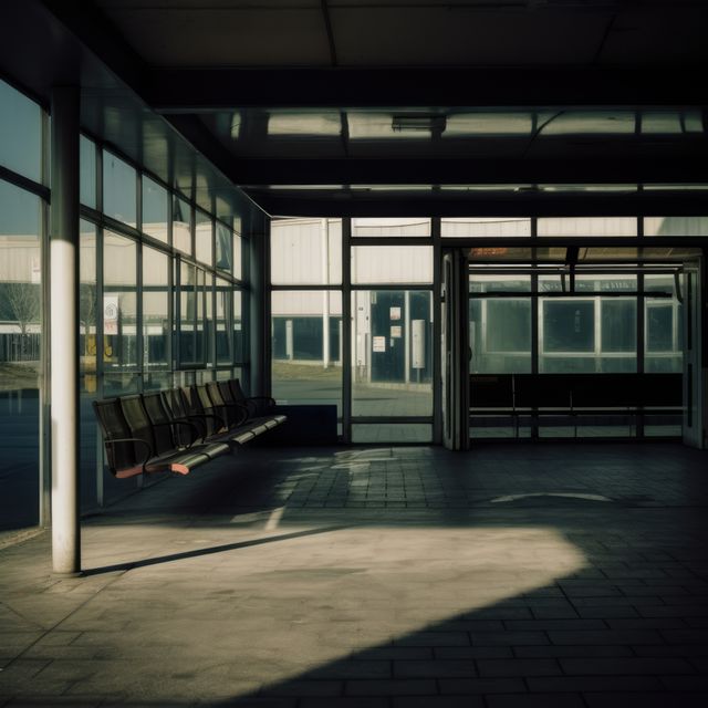 Interior of empty bus station, created using generative ai technology. Bus, transport and travel concept digitally generated image.