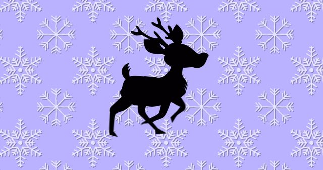 The silhouette of a reindeer juxtaposed against a field of snowflakes on a blue background evokes a festive and wintery feel. This design is ideal for holiday-themed cards, wrapping papers, or digital backgrounds, adding a touch of traditional charm to Christmas celebrations. It is also suitable for use in advertisements or promotions related to Christmas or winter-themed events.