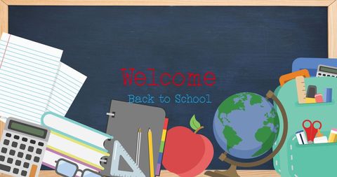 Back to School Classroom Supplies and Blackboard Welcome - Download Free Stock Images Pikwizard.com